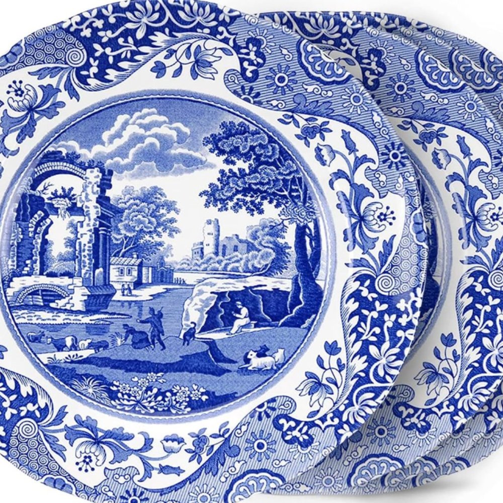 Spode Blue Italian Salad Plates Set of 4,  8”, Fine Earthenware
